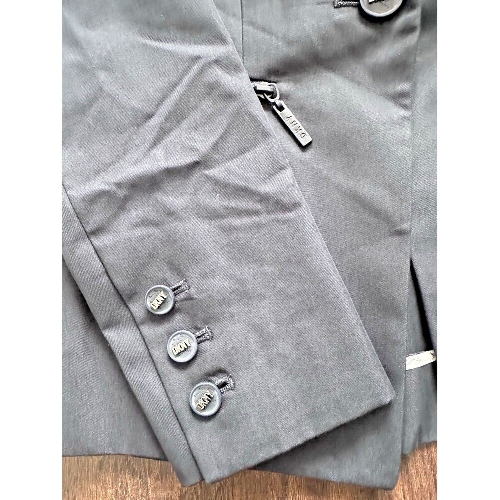 DKNY Women's Petite One-Button Blazer Cotton Zip-Pockets Formal Jacket Navy 6P - Picture 8 of 13